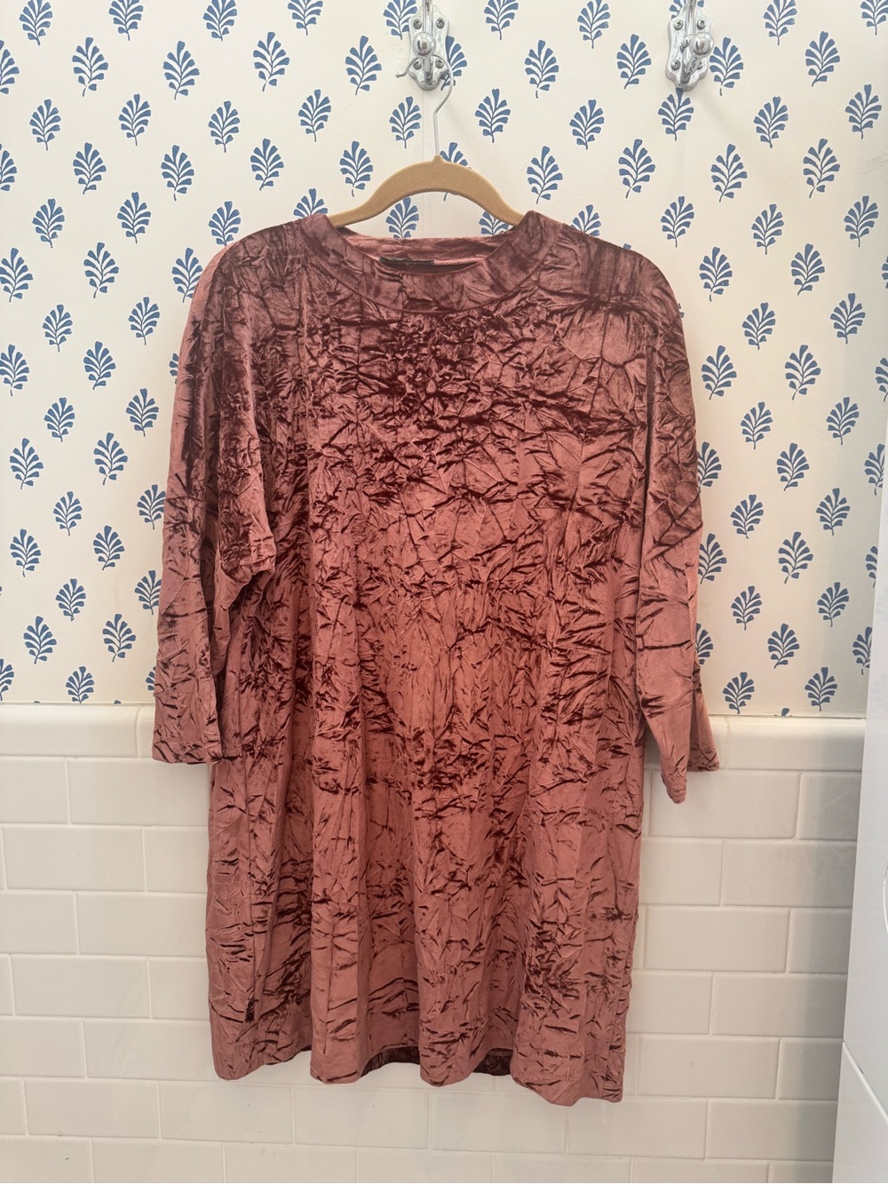 Zara Crushed Velvet Long Sleeve Dress in Dusty Rose
